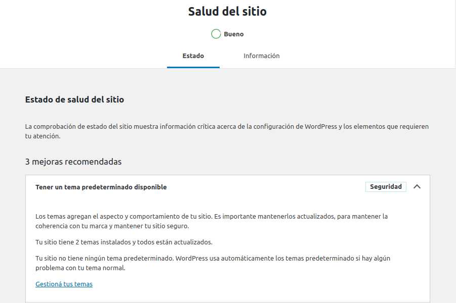 wordpress tener un tema por defecto disponible